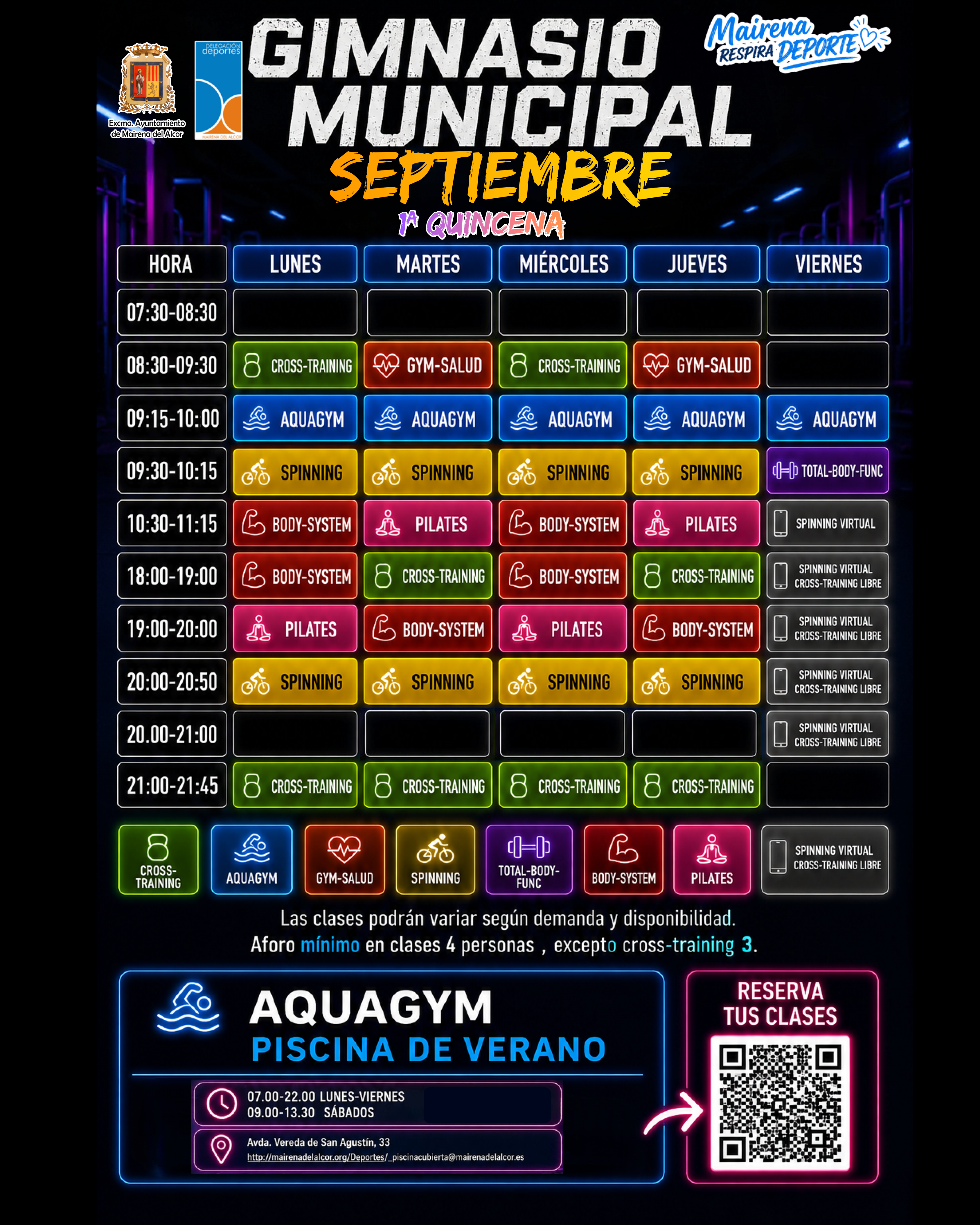 HORARIO GIMNASIO PRIMERA QUINCENA MODIFICADO