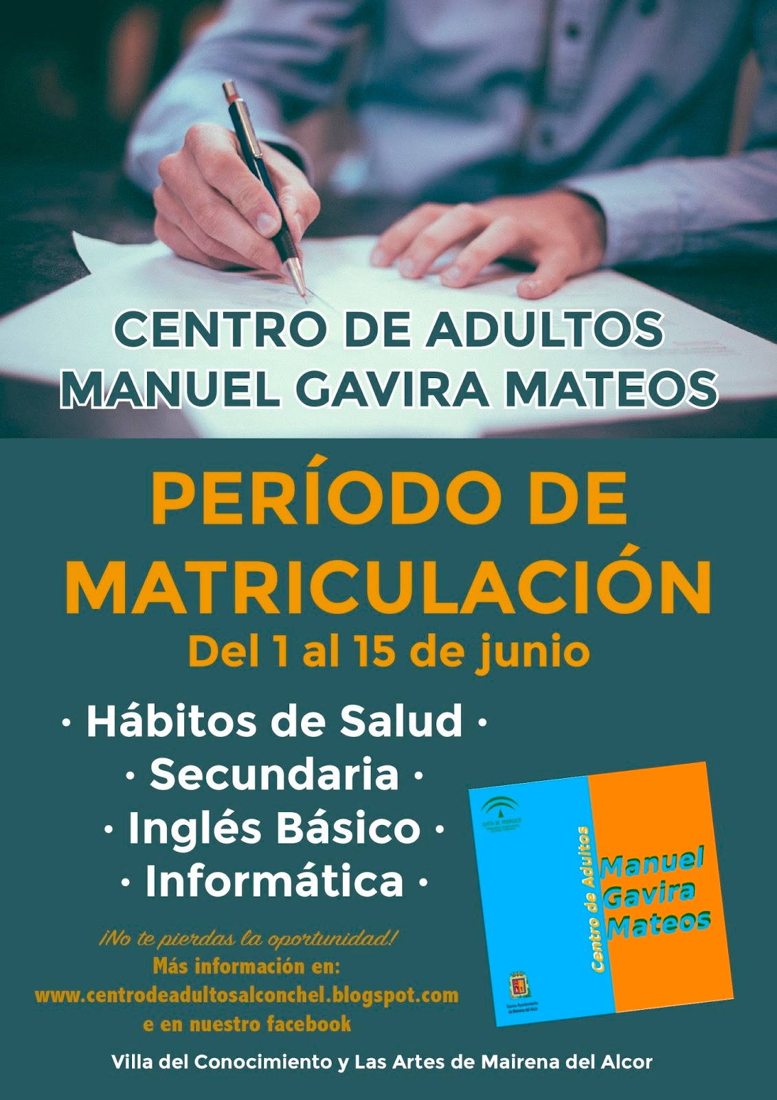 Cartel Centro adulto matriculacion junio 2020