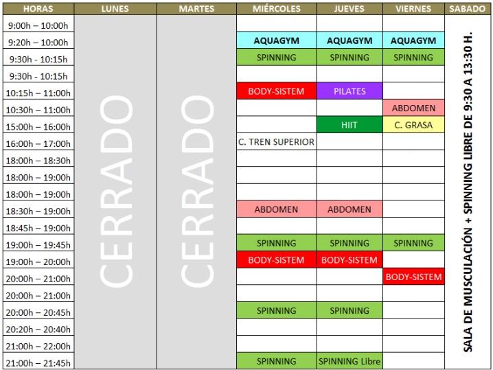 CuadroactividadesNavidadReyesgym1819
