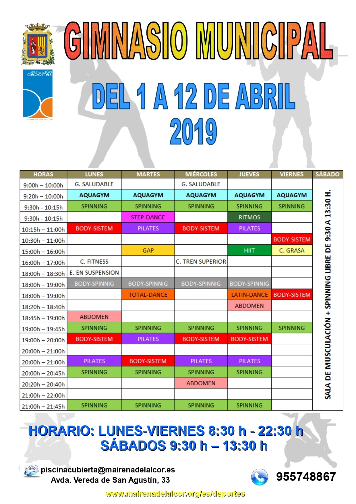 Horario gym municipal Abril19
