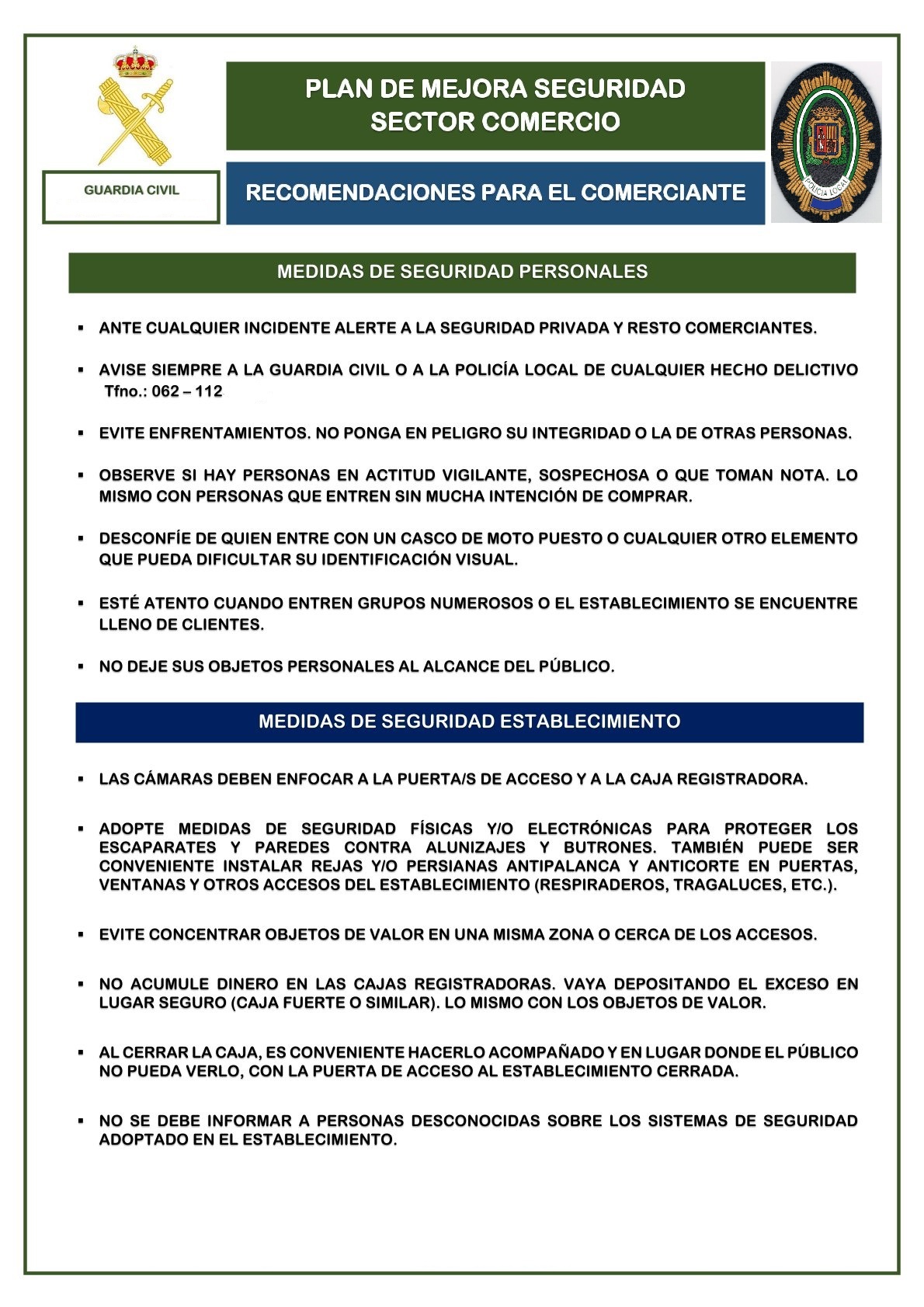 TRÍPTICO RECOMENDACIONES COMERCIO SEGURO